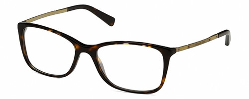 Profile View of Michael Kors MK4016 Designer Progressive Lens Prescription Rx Eyeglasses in Brown Tortoise Havana Antique Gold Ladies Cat Eye Full Rim Acetate 53 mm