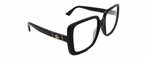 Profile View of Gucci GG0632S Designer Bi-Focal Prescription Rx Eyeglasses in Gloss Black Gold Ladies Square Full Rim Acetate 56 mm