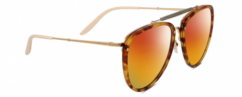 Profile View of Gucci GG0672S Designer Polarized Sunglasses with Custom Cut Red Mirror Lenses in Tortoise Havana Gold Unisex Pilot Full Rim Acetate 58 mm