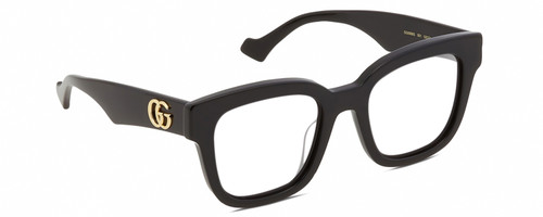 Profile View of Gucci GG0998S Designer Progressive Lens Blue Light Blocking Eyeglasses in Gloss Black Gold Ladies Cat Eye Full Rim Acetate 52 mm