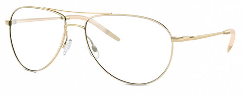 Profile View of Oliver Peoples OV1002S Designer Single Vision Prescription Rx Eyeglasses in Gold Cream Beige Brown Unisex Pilot Full Rim Metal 59 mm