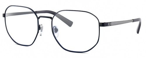 Profile View of Armani Exchange AX2036 Designer Reading Eye Glasses with Custom Cut Powered Lenses in Matte Navy Blue Unisex Hexagonal Full Rim Metal 56 mm