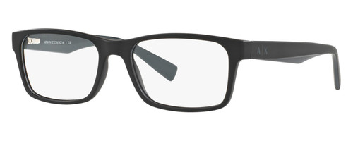 Profile View of Armani Exchange AX3038F Designer Single Vision Prescription Rx Eyeglasses in Matte Black Unisex Rectangular Full Rim Acetate 56 mm