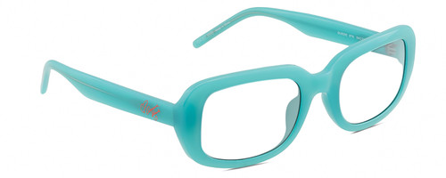 Profile View of Guess GU8250 Designer Reading Eye Glasses with Custom Cut Powered Lenses in Gloss Turquoise Blue Ladies Oval Full Rim Acetate 54 mm