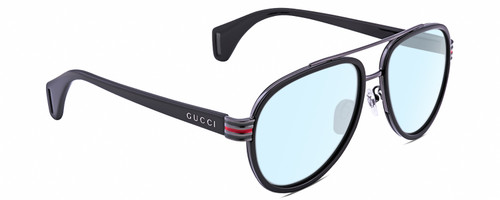 Profile View of Gucci GG0447S Designer Blue Light Blocking Eyeglasses in Black Silver Red Green Unisex Pilot Full Rim Acetate 58 mm