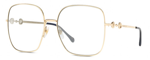 Profile View of Gucci GG0879S Designer Reading Eye Glasses in Gold Black Ladies Square Full Rim Metal 61 mm