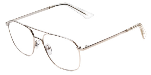 Profile View of Book Club Bored of Flings Designer Progressive Lens Blue Light Blocking Eyeglasses in Gloss Silver Unisex Pilot Full Rim Metal 55 mm