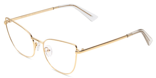 Profile View of Book Club Discount Off Jaunty Pisco Designer Single Vision Prescription Rx Eyeglasses in Antique Gold Ladies Cat Eye Full Rim Metal 56 mm