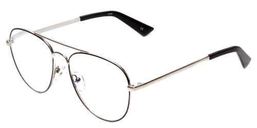 Profile View of Book Club Hard Crimes Designer Progressive Lens Blue Light Blocking Eyeglasses in Black Silver Unisex Pilot Full Rim Metal 55 mm