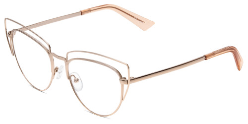 Profile View of Book Club One Hundred Beers Solitude Designer Progressive Lens Prescription Rx Eyeglasses in Rose Gold Ladies Cat Eye Full Rim Metal 55 mm