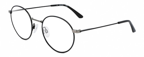 Profile View of Calvin Klein CK21108S Designer Progressive Lens Blue Light Blocking Eyeglasses in Matte Black Gun Metal Silver Unisex Round Full Rim Metal 51 mm