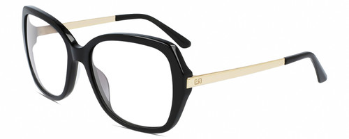 Profile View of Calvin Klein CK21704S Designer Single Vision Prescription Rx Eyeglasses in Gloss Black Gold Ladies Butterfly Full Rim Acetate 56 mm