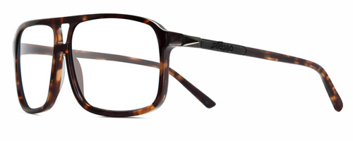 Profile View of REVO DESERT Designer Reading Eye Glasses with Custom Cut Powered Lenses in Tortoise Havana Brown Gold Unisex Square Full Rim Acetate 60 mm