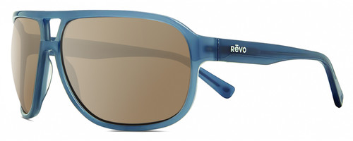 Profile View of REVO HANK Designer Polarized Sunglasses with Custom Cut Amber Brown Lenses in Slate Grey Blue Unisex Pilot Full Rim Acetate 62 mm