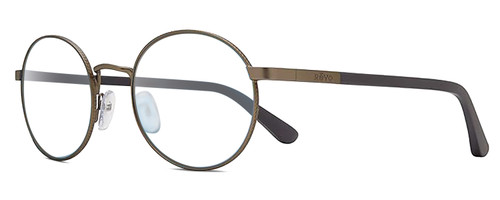 Profile View of REVO RILEY S Designer Reading Eye Glasses with Custom Cut Powered Lenses in Gun Metal Silver Black Unisex Round Full Rim Stainless Steel 50 mm