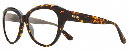 Profile View of REVO ROSE Designer Reading Eye Glasses with Custom Cut Powered Lenses in Tortoise Havana Brown Ladies Cat Eye Full Rim Acetate 55 mm