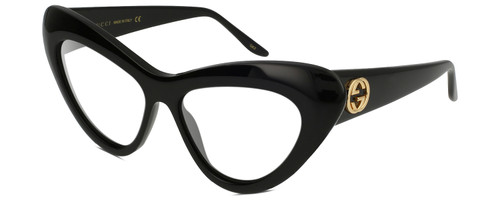 Profile View of Gucci GG0895S Designer Single Vision Prescription Rx Eyeglasses in Gloss Black Gold Ladies Cat Eye Full Rim Acetate 54 mm