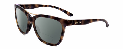 Profile View of Smith Optics Cavalier-MMH/G0 Designer Polarized Reading Sunglasses with Custom Cut Powered Smoke Grey Lenses in Violet Purple Beige Tortoise Havana Gold Ladies Cat Eye Full Rim Acetate 55 mm