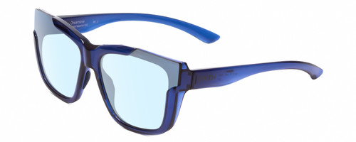 Profile View of Smith Optics Dreamline-OXZ Designer Blue Light Blocking Eyeglasses in Crystal Sapphire Blue Ladies Cat Eye Full Rim Acetate 62 mm