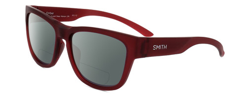 Profile View of Smith Optics Ember-LPA Designer Polarized Reading Sunglasses with Custom Cut Powered Smoke Grey Lenses in Matte Crystal Maroon Red Unisex Cat Eye Full Rim Acetate 56 mm