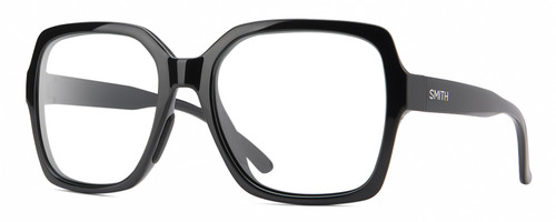 Profile View of Smith Optics Flare-807 Designer Reading Eye Glasses in Gloss Black Ladies Square Full Rim Acetate 57 mm
