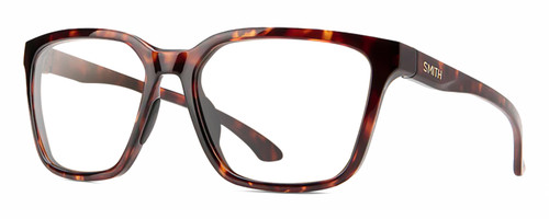Profile View of Smith Optics Shoutout-086 Designer Reading Eye Glasses in Tortoise Havana Crystal Brown Amber Unisex Square Full Rim Acetate 57 mm