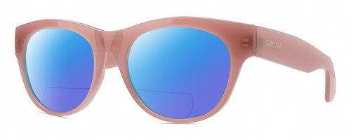 Profile View of Smith Optics Sophisticate-F45 Designer Polarized Reading Sunglasses with Custom Cut Powered Blue Mirror Lenses in Mauve Purple Crystal Ladies Round Full Rim Acetate 54 mm