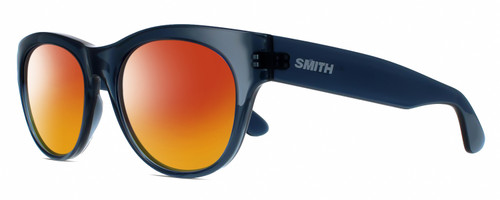 Profile View of Smith Optics Sophisticate-OXZ/TE Designer Polarized Sunglasses with Custom Cut Red Mirror Lenses in Crystal Denim Blue Ladies Round Full Rim Acetate 54 mm