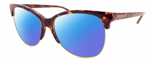 Profile View of Smith Optics Rebel-WJ9/FN Designer Polarized Sunglasses with Custom Cut Blue Mirror Lenses in Mulberry Tortoise Purple Red Gold Ladies Cat Eye Semi-Rimless Acetate 58 mm