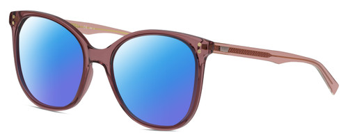 Profile View of Levi's Timeless LV5009S Designer Polarized Sunglasses with Custom Cut Blue Mirror Lenses in Pink Crystal Ladies Cat Eye Full Rim Acetate 56 mm
