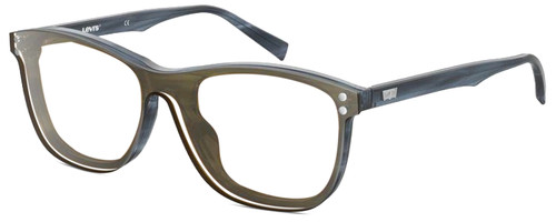 Profile View of Levi's Timeless LV5013CS Designer Reading Eye Glasses with Custom Cut Powered Lenses in Crystal Blue Horn Marble Unisex Panthos Full Rim Acetate 53 mm