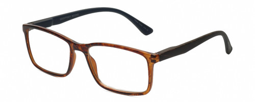 Profile View of Geoffrey Beene GBR008 Designer Bi-Focal Prescription Rx Eyeglasses in Gloss Crystal Tortoise Havana Brown Gold Navy Blue Mens Rectangular Full Rim Acetate 53 mm