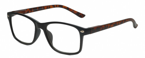 Profile View of Geoffrey Beene GBR009 Designer Reading Eye Glasses with Custom Cut Powered Lenses in Matte Black Crystal Tortoise Havana Mens Panthos Full Rim Acetate 52 mm