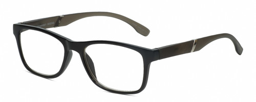 Profile View of Geoffrey Beene GBR010 Designer Reading Eye Glasses with Custom Cut Powered Lenses in Gloss Black Grey Crystal Silver Mens Oval Full Rim Acetate 52 mm