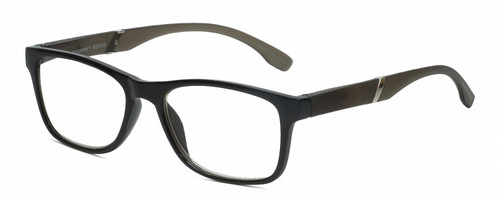 Profile View of Geoffrey Beene GBR010 Designer Bi-Focal Prescription Rx Eyeglasses in Gloss Black Grey Crystal Silver Mens Oval Full Rim Acetate 52 mm