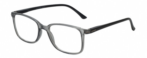 Profile View of Geoffrey Beene GBR012 Designer Reading Eye Glasses with Custom Cut Powered Lenses in Gloss Crystal Grey Black Mens Oval Full Rim Acetate 53 mm