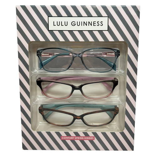 Profile View of Lulu Guinness 3 PACK Gift Women's Reading Glasses Black,Blue Pink,Tortoise +2.00