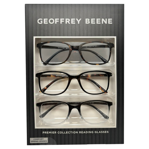 Profile View of Geoffrey Beene 3 PACK Mens Reading Glasses in Black,Crystal,Matte Tortoise +2.00