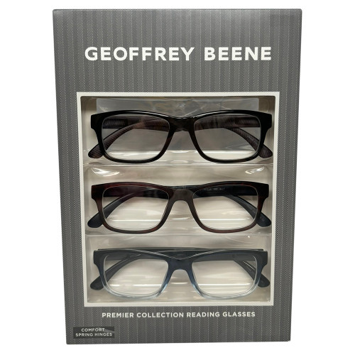 Profile View of Geoffrey Beene 3 PACK Men's Reading Glasses in Black,Blue Crystal,Tortoise +1.50