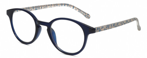 Profile View of Elle EL15557R Designer Reading Eye Glasses with Custom Cut Powered Lenses in Crystal Navy Blue Modern Art Pink Ladies Panthos Full Rim Acetate 49 mm