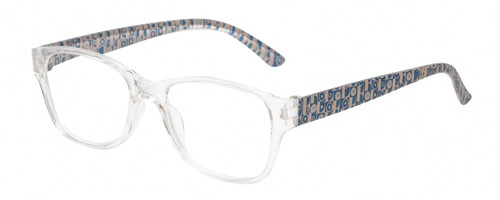 Profile View of Elle EL15558R Designer Single Vision Prescription Rx Eyeglasses in Crystal Clear Modern Art Pink Blue Ladies Oval Full Rim Acetate 51 mm