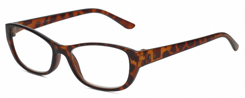 Profile View of Elle EL15577R Designer Reading Eye Glasses with Custom Cut Powered Lenses in Crystal Tortoise Havana Brown Gold Spot Ladies Cat Eye Full Rim Acetate 52 mm