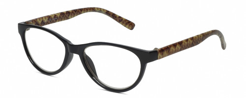 Profile View of Elle EL15579R Designer Reading Eye Glasses with Custom Cut Powered Lenses in Gloss Black Logo Letter Yellow Ladies Oval Full Rim Acetate 51 mm