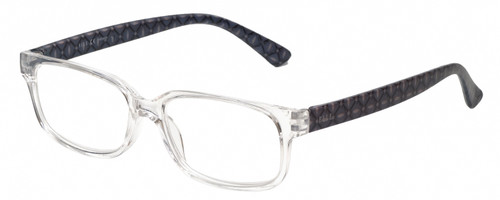 Profile View of Elle EL15581R Designer Blue Light Blocking Eyeglasses in Crystal Clear Blue Diamond Ladies Rectangular Full Rim Acetate 52 mm