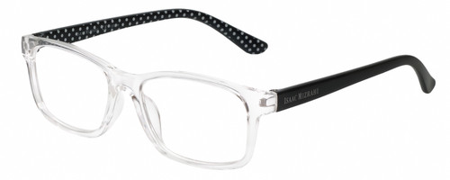 Profile View of Isaac Mizrahi IM31268R Designer Progressive Lens Prescription Rx Eyeglasses in Crystal Clear Black White Polka Dot Ladies Rectangular Full Rim Acetate 51 mm