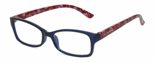 Profile View of Isaac Mizrahi IM31298R Designer Bi-Focal Prescription Rx Eyeglasses in Crystal Navy Blue Floral Red White Pink Ladies Butterfly Full Rim Acetate 51 mm