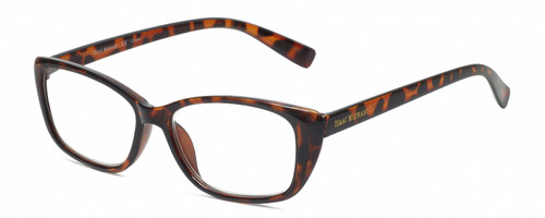 Profile View of Isaac Mizrahi IM31300R Designer Reading Eye Glasses with Custom Cut Powered Lenses in Tortoise Havana Brown Gold Spot Ladies Cat Eye Full Rim Acetate 51 mm