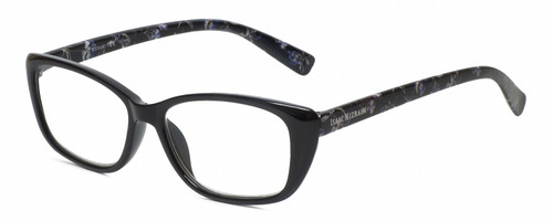 Profile View of Isaac Mizrahi Women's Cat Eye Designer Reading Glasses Black Floral Purple 51 mm