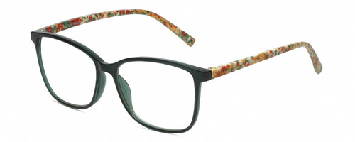 Profile View of Isaac Mizrahi IM31322R Designer Reading Eye Glasses with Custom Cut Powered Lenses in Green Floral Yellow Red Ladies Square Full Rim Acetate 54 mm