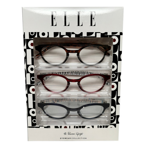 Profile View of Elle 3 PACK Gift Box Womens Reading Glasses Tortoise,Crystal Red,Navy Blue +2.00